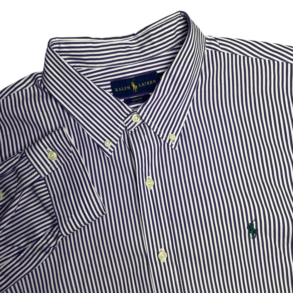 Ralph Lauren Slim Fit Shirt Mens XXL Purple White Striped Button Down CottonNWOT